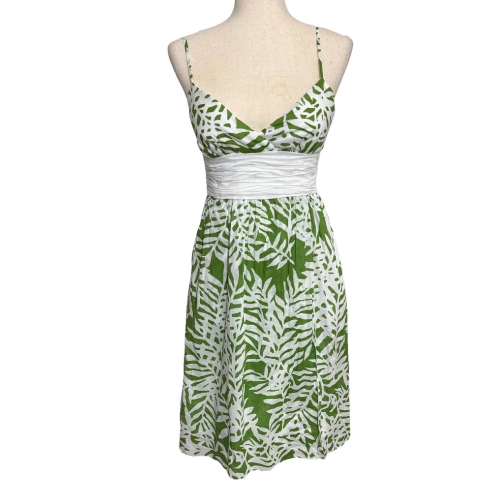 Maggy London Petites Dress Green White Print Sundress Size 8 Petite Cotton